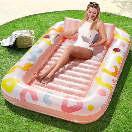Opblaasbare Zonnebadligstoel - Water Lounge Bed - Ontspannen in Water - Dubbele Bekerhouders - 178 x 117 cm - Roze