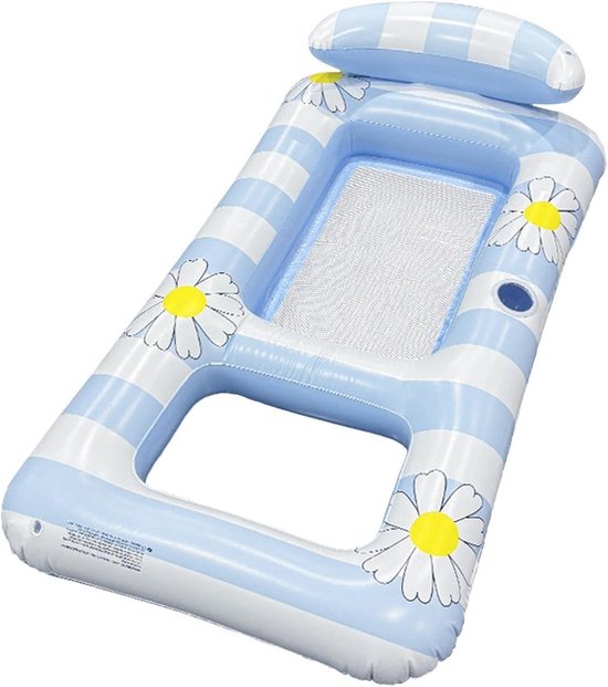 Opblaasbare Zwem Stoel - Drijvende Lounge - Ontspannen in Water - Met Hoofdsteun - 154x82cm - Blauw