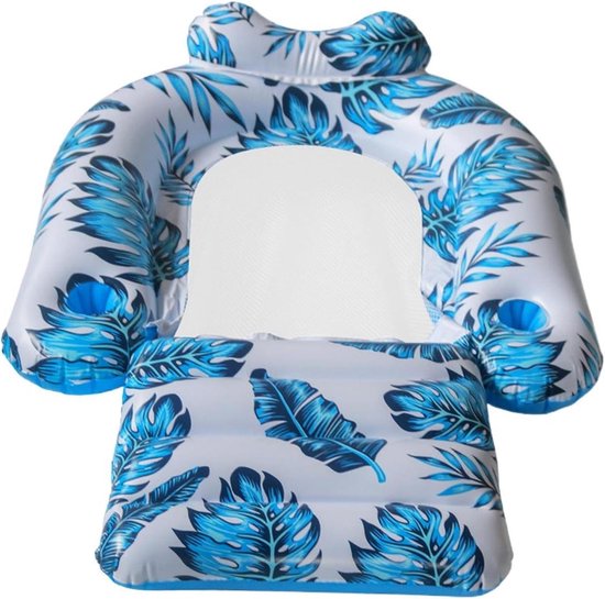 Opblaasbare Zwembad Drijver - Luchtbed Water - Ontspannen Zonnebaden - Met Twee Bekerhouders - 123x77x27cm - Tropisch Bladpatroon