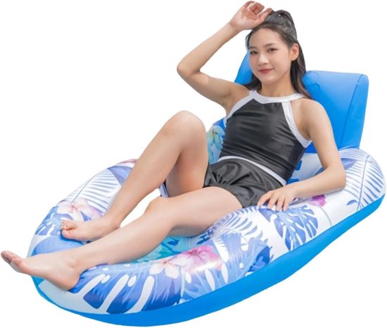Opblaasbare Zwembad Drijvers - Water Hangmat Vlot - Ontspannen op Water - Verstevigd Ontwerp - 142x82cm of 174x102cm - Blauw Bladmotief