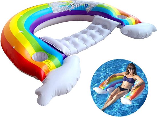 Opblaasbare Zwembad Float Regenboog met Bekerhouders voor Volwassenen en Kinderen van Merkloos