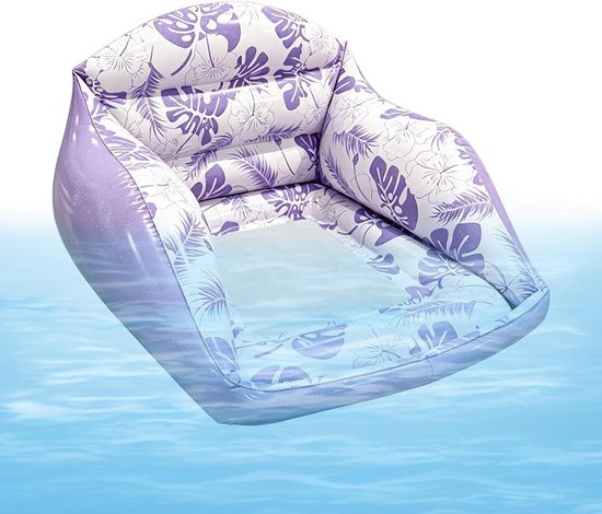 Opblaasbare Zwembad Stoel - Drijvende Lounger - Water Ontspanning - Ergonomisch Hoofdkussen - 86 x 84 cm - Paars