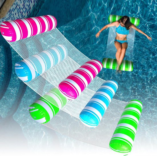 Opblaasbare Zwembaddrijvers - Waterhangmat Vlot - Zomerse Ontspanning - 4-in-1 Multifunctioneel - 115x68 cm - Blauw Groen Roze