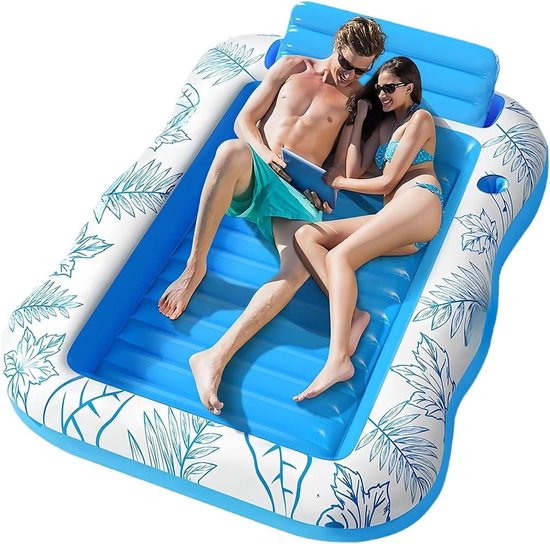 Opblaasbare zwembadvlotters, met stof beklede zwembadvlotter met hoofdsteun, zwembadlounge-floaties for volwassenen, zomerzwembadfeestdecoratiebenodigdheden