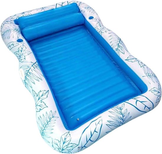 Opblaasbare Zwemband - Zonnevlot Luchtbed - Ontspannen op water - Met bekerhouders - 220x160 cm - Blauw