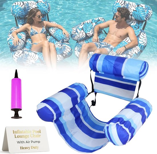 Opblaasbare Zwemstoel - Drijvende Stoel Waterhangmat - Ontspannen op Water - Half Ondergedompelde Basis - 76x40.5x60.9 cm - Blauwe Streep