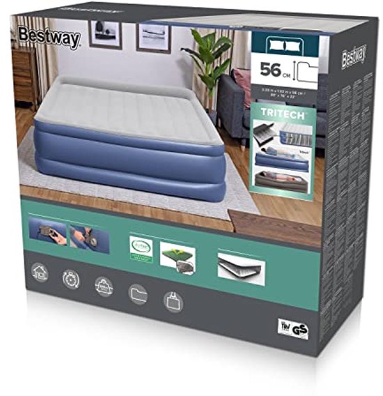 Opblaasmatras 203 x 193 x 56 cm met elektrische pomp van Merkloos