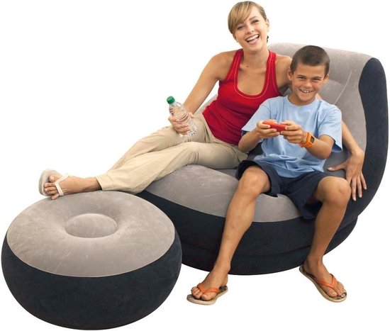 Opblaasstoel Ultra Lounge met Poef - 102cm x 137cm x 79cm - Comfortabel en Stijlvol Opblaasbare zetel van Intex