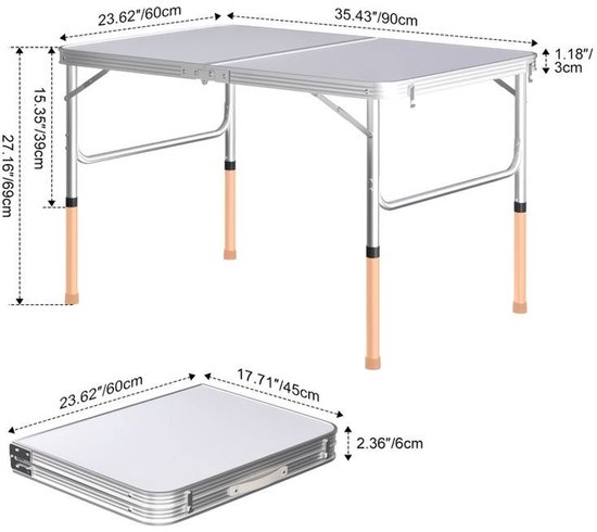 Opklap tafel van 4 voet lang, draagbaar en met een draaghandvat, geschikt voor buffetten, bruiloften, markten, feesten en picknicks. Het is lichtgewicht en heeft verstelbare hoogtes van 70 cm, 62 cm en 55 cm. van Merkloos