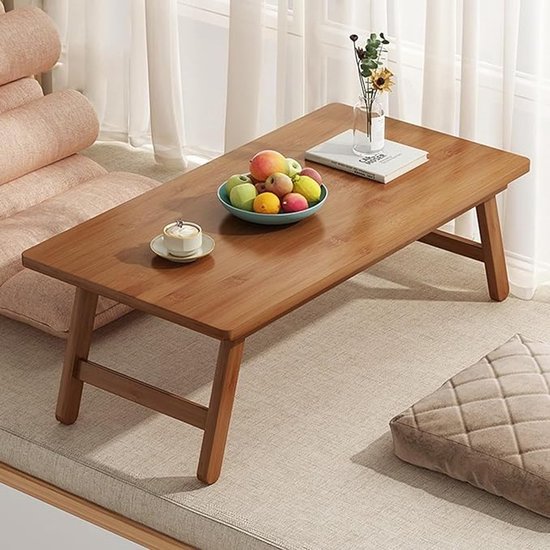 Opklapbare Bamboe Tafel – Lage Camping Bijzettafel 57 x 34,3 x 22,3 cm – Bodemtafel voor Binnen & Buiten – Lichtgewicht 2,8 kg – Multifunctionele Outdoor Tafel