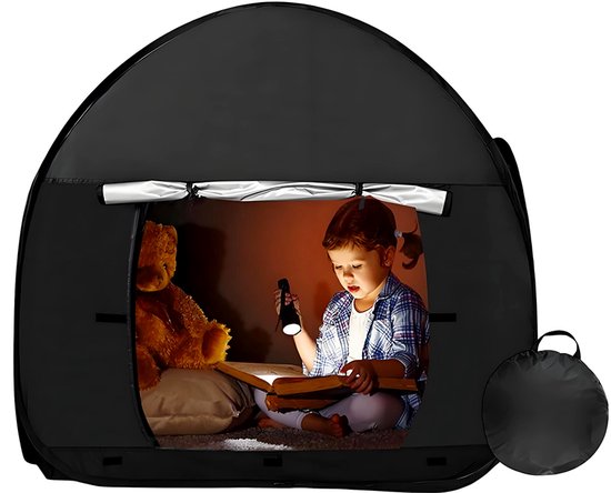 Opklapbare boogtent - Sensorische tent voor kinderen - Verduisterende binnentent - Geheime ruimte - Kindertent - Snel op te zetten - Opklapbaar ontwerp - Lichtgewicht en draagbaar - Geschikt voor binnen, tuin en camping - 120*120*120 cm - Zwart