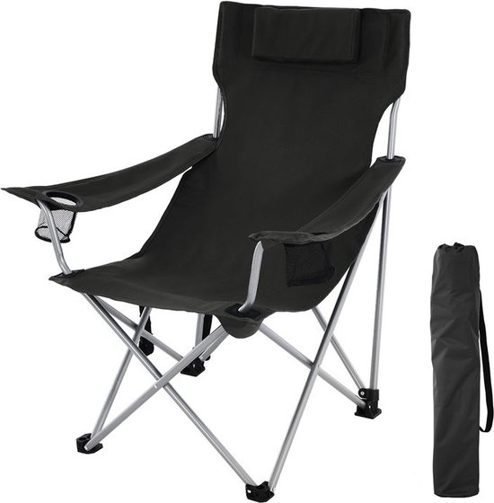 Opklapbare Campingstoelen - Heavy deuty tuinstoelen - met armleuningen, hoofdsteun en bekerhouders, metalen frame, belastbaar tot 150 kg, donkerblauw van Lumaland