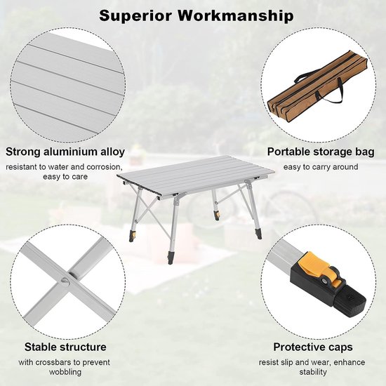 Opklapbare kampeertafel Aluminium tuintafel Balkontafel Reistafel Opvouwbaar met pakzak In hoogte verstelbaar 90 x 52,2 x (45-72) cm van $