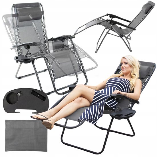 Opklapbare relaxfauteuil met nulzwaartekracht, ideaal voor tuin en strand