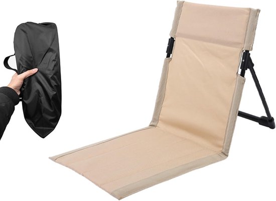 Opklapbare stoel - Campingstoel - Met rugleuning - Gevoerde zitting - Draagbare strandstoel - Tuinstoel met rugleuning - Geschikt voor kamperen, picknicken, wandelen en strand - Beige