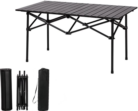 Opklapbare tafel - Campingtafel - Opklapbare buitentafel - Opklapbare campingtafel - Met opbergtas - frame van koolstofstaal - Draagvermogen 60 kg - 120*50*50 cm - Geschikt voor buitenactiviteiten, kamperen, picknicks, strand, enz. - Zwart