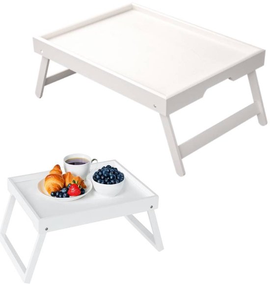 Opklapbare tafel - Multifunctionele opklapbare tafel voor thuis - Opklapbare bamboe nachtkastjestafel - Kan gebruikt worden als eettafel, tv-tafel, laptoptafel, snacktafel, banktafel of werktafel - Wit