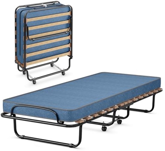 Opklapbed - Logeerbed met matras - Extra slaapplaats - Traagschuim matras - 190 x 80 cm - Blauw