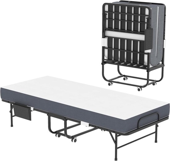 Opklapbed - Logeerbed Rolbed - Extra Slaapplek Creëren - 95 cm Traagschuim Matras - 190 x 78 cm - Zwart