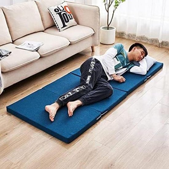 Opklapbed Matras - Logeer Matras - Comfortabel Slapen - Afneembare Hoes - 200x80cm - Blauw