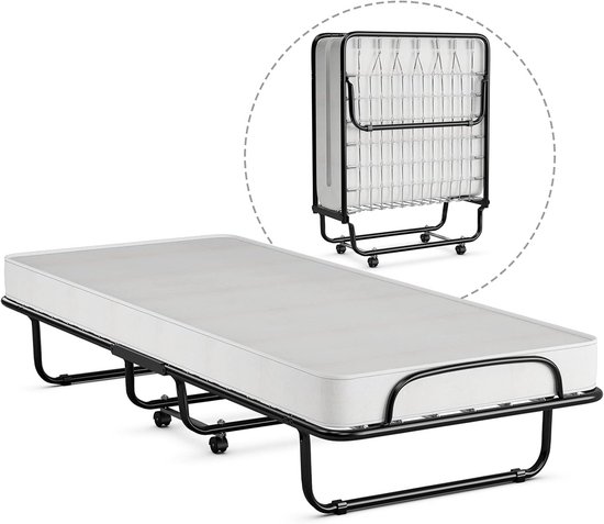 Opklapbed met matras - Logeerbed inklapbaar - Extra slaapplaats - Traagschuim matras - 190 x 80 cm - Wit