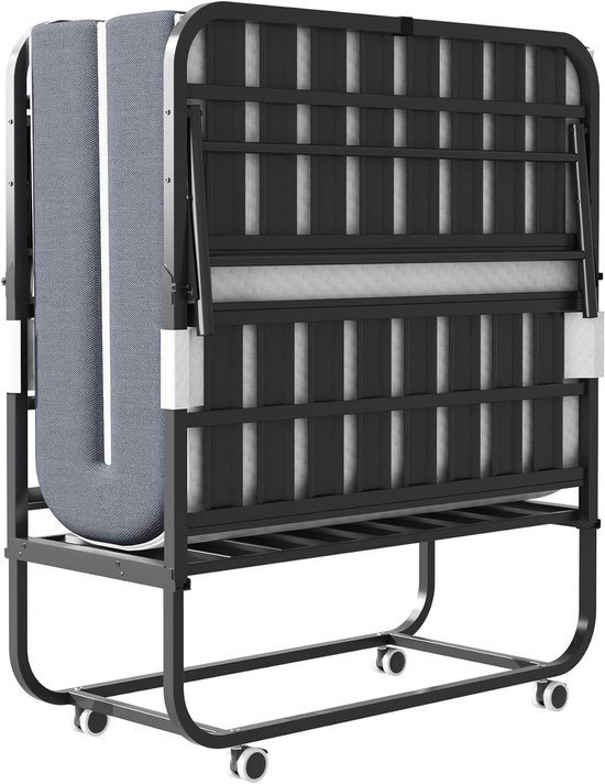 Opklapbed met matras - Logeerbed rolbed - Comfortabel slapen - 95 cm traagschuim - 190x96 cm - Zwart