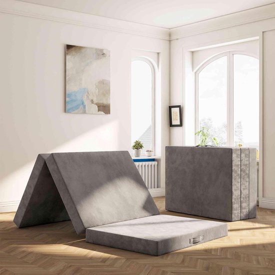 Opklapmatras - Vouwmatras Gastenbed - Logeren en Reizen - Wasbare Hoes - 140x195x10CM - Grijs