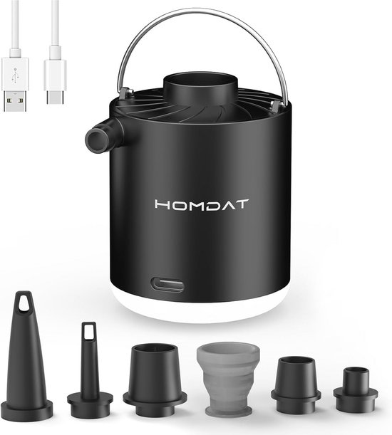 Oplaadbare elektrische luchtpomp voor zwembad en camping – 2-in-1 luchtpomp met zaklamp en 5 sproeiers van Merkloos