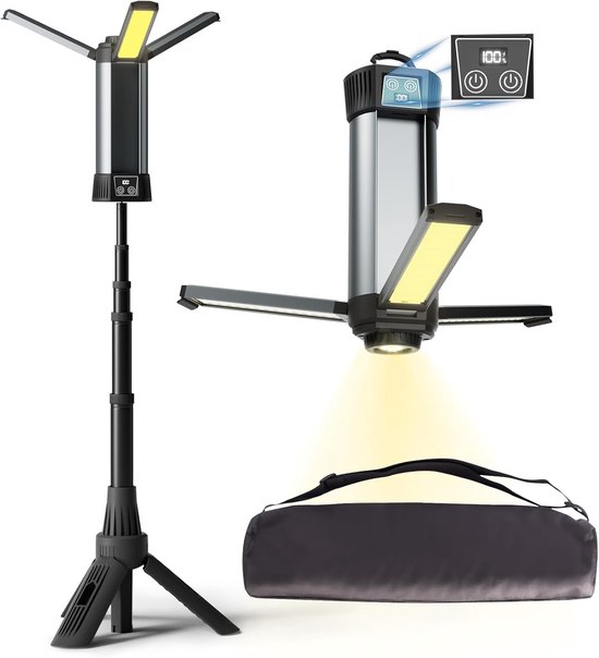 Oplaadbare kampeerlamp, 54" met 3 led-koppen, uitneembaar statief, 6000 mah, 2000 lumen dimbaar, magnetische zaklamp, buiten binnen werkplaats, draagbaar draadloos