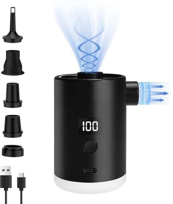 Oplaadbare Mini Elektrische Luchtpomp met 4000 mAh en Campinglamp - Compact, Snel en Draagbaar voor Outdoor Avonturen
