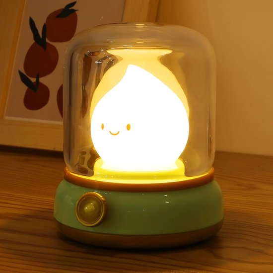 Oplaadbare Retro Olielamp Nachtlamp - Groene Flikkerende Vlam, Dimbare LED, Automatische Timer, Veilig voor Kinderen, Vintage Sfeerlicht en Decoratie