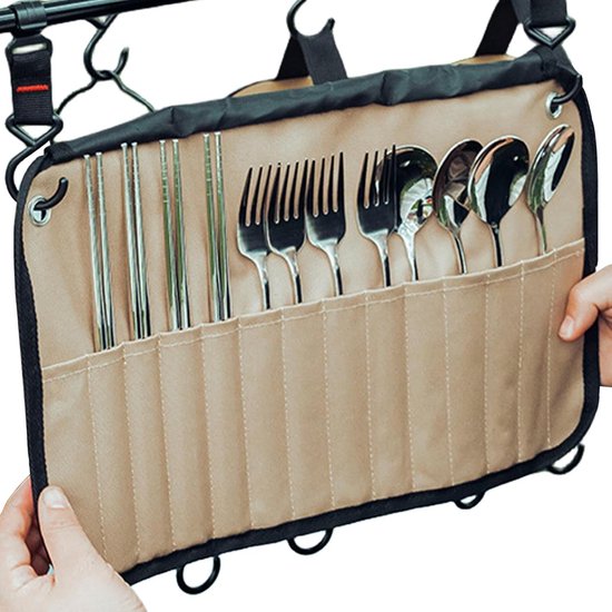 Oprolbare Bestektas - Opbergtas Organizer - Camping Keuken - 12 Vakken - 38 x 24.4 cm - Kaki