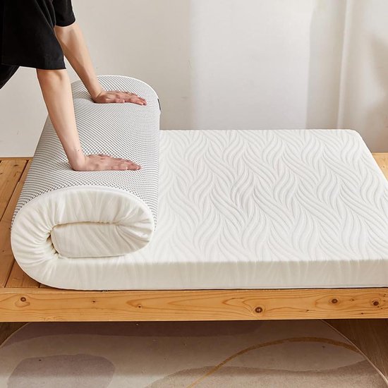 Oprolbare Campingmatras - Draagbare Futon - Comfortabel Slapen - Traagschuim Vulling - 60 x 100 cm - Wit