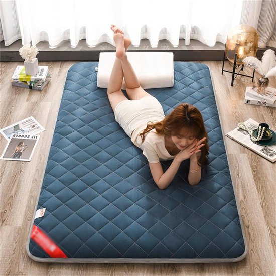 Oprolbare Futonmatras - Slaapmatras Vloer - Gast slapen - Opvouwbaar en Draagbaar - 100*200cm - Blauw