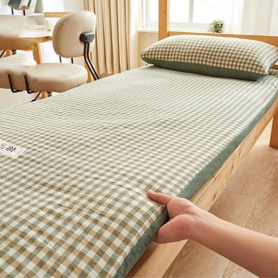 Oprolbare Matras - Vloerligstoel Gasten - Comfortabel Slapen - Ademende Stof - 150 x 200 cm - Groen Rooster