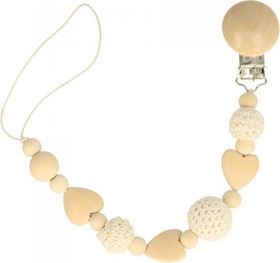 Opry Speenkoord natuur met hartjes kraal | Kraamcadeau | Kraampakket | Baby Cadeau van Opry