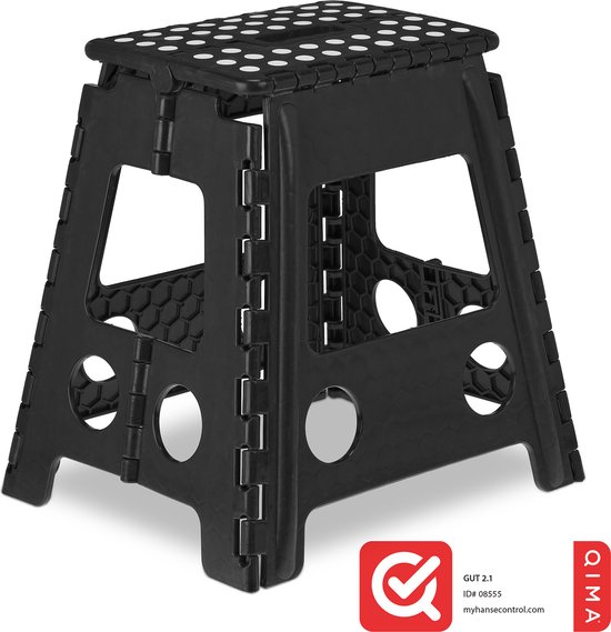 opstapje inklapbaar - 40 cm hoog - 1 trede - tot 120 kg - kunststof opstapkrukje - antislip - zwart