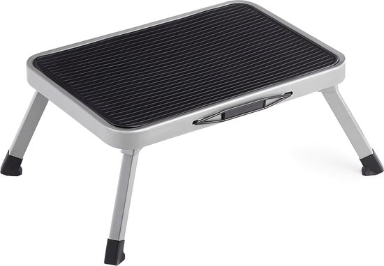 Opstapje - Inklapbaar Opstapkrukje - Opklapbaar - Opstap Staal - Anti slip - Keukenkruk 150 kg draagvermogen uitgeklapt afmeting 32 x 44 x 17,5 cm - Grijs - GSL001G01