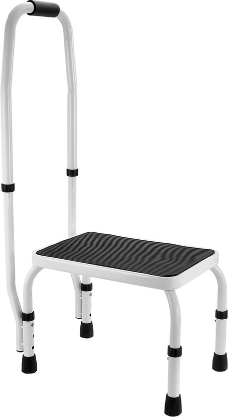 Opstapje met 1 Trede, Draagvermogen 150 Kg, In Hoogte Verstelbaar met Handgreep, Draagbare Stalen Ladder voor Volwassenen, Antislip, Stabiel Opstapje voor Kantoor, Campers, Huisdieren
