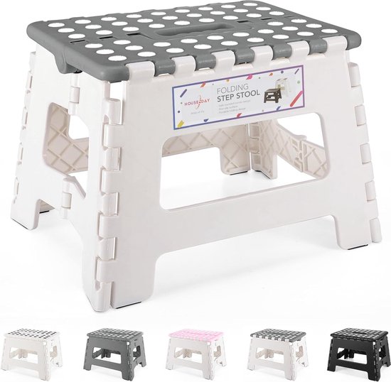 Opstapkruk, 22 cm, inklapbaar, inklapbare kinderkruk, inklapbaar, opvouwbare opvouwbare kruk, opstapkruk, kindervoetenbank (grijs en wit) van Casalux