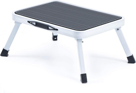 Opstapkruk Inklapbaar - Trapladder Opvouwbaar - Staal - Antislip - Draagbaar - Opklapbare Trede - Lichtgewicht - Keukenkruk - Draagvermogen 150 kg - Wit van Upinel