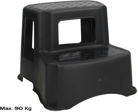 Opstapkrukje 2 Treden - Opstapkruk- Anti-Slip Opstapje voor Wastafel en Keuken – Opstap - Max. 90 kg - 34,5 x 39,5 x 28,5 cm - Zwart