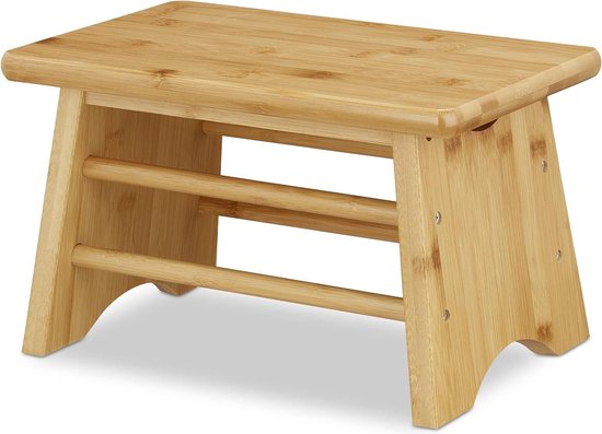 Opstapkrukje bamboe stevig voetenbankje - 100 kg draagvermogen - kinderkruk toilet hocker - HxBxD 20x33x215 - natuurlijk van Lifa Living