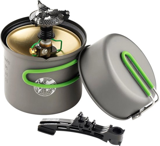 Optimus - OPT8021119 - Camping gasfornuis - Crux - 3 kW - incl. kookset met anti-aanbaklaag. van Merkloos