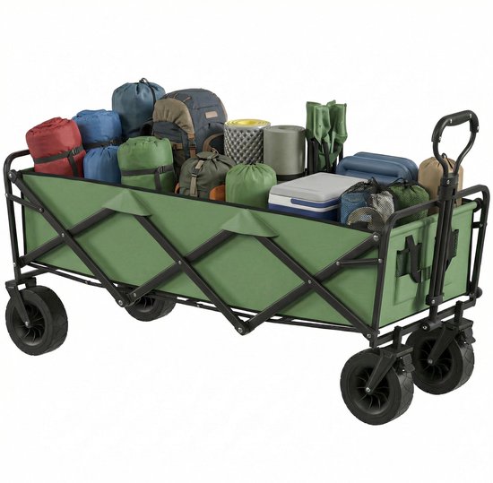 Opvouwbaar - 130 Liter - 250 KG Draagkracht - 56 x 21 x 77 cm - Verstelbare hendel - Inklapbare Bolderwagen - Groen