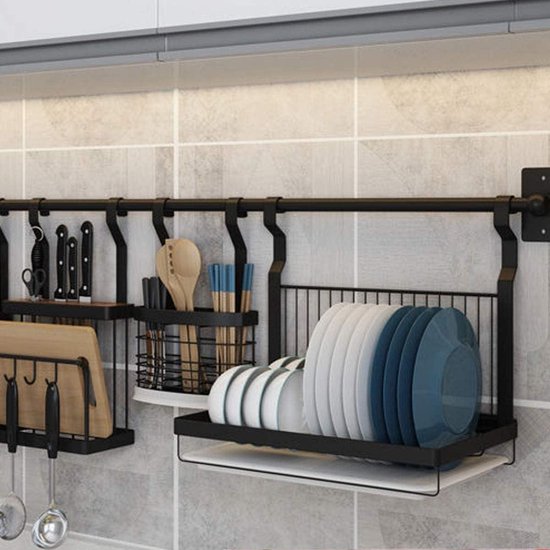 Opvouwbaar afdruiprek - Keuken organizer - Servies drogen - Inclusief lekbak - 396 x 265 cm - Mat zwart