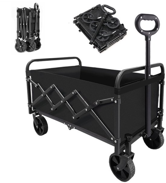 Opvouwbaar Bolderkar- Afneembare wielen - Tot 150kg Draagvermogen - 66x42x47cm -Camping Bolderwagen-kampeerkar- Inhoud 100L Bolderwagen met Duwstang - Opvouwbare Draag Kar - Bolder Wagen Strandkar -Dubbellaags verdikte doek- Kampeerkar-Zwart van LifeGoods