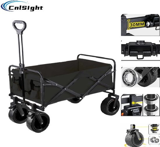 Opvouwbaar Bolderkar XL met grote wielen & twee remmen- Tot 200kg Draagvermogen - 83x60x51cm -Camping Bolderwagen-kampeerkar- Inhoud 120L Bolderwagen - Opvouwbare Draag Kar - Bolder Wagen Strandkar -Dubbellaags verdikte doek- Kampeerkar-Zwart van Crafty Things