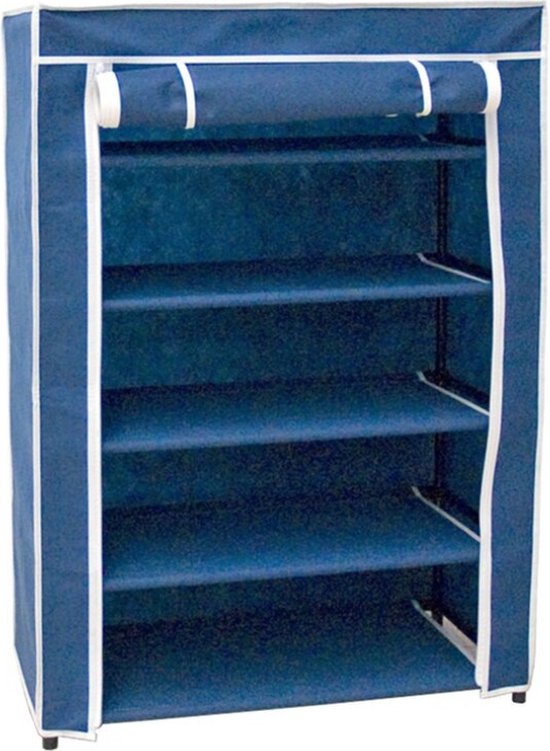 Opvouwbaar camping schoenenrek / schoenenkast - blauw - 60 x 30 x 88 cm - Kleding/schoenen opbergers - opbergen van Merkloos