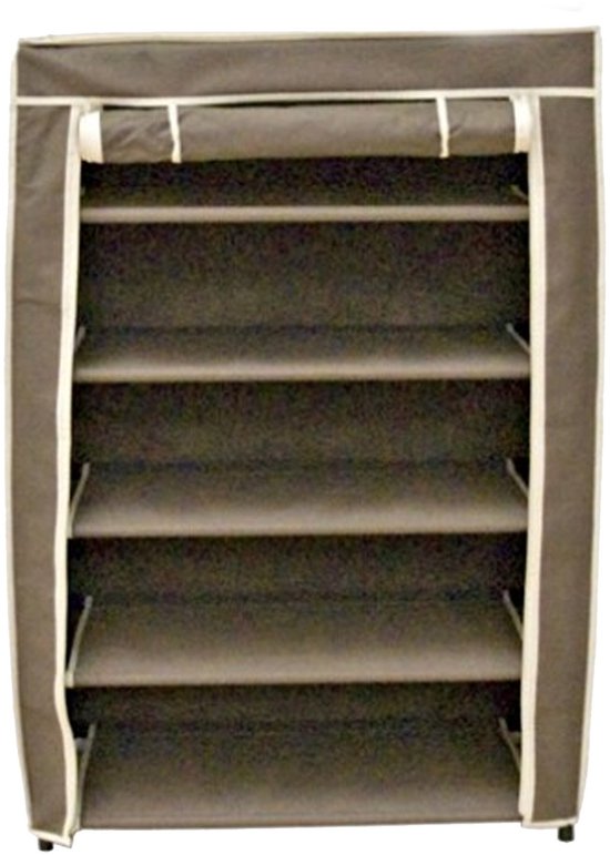 Opvouwbaar camping schoenenrek / schoenenkast - bruin - 60 x 30 x 88 cm - Kleding/schoenen opbergers - opbergen van Merkloos